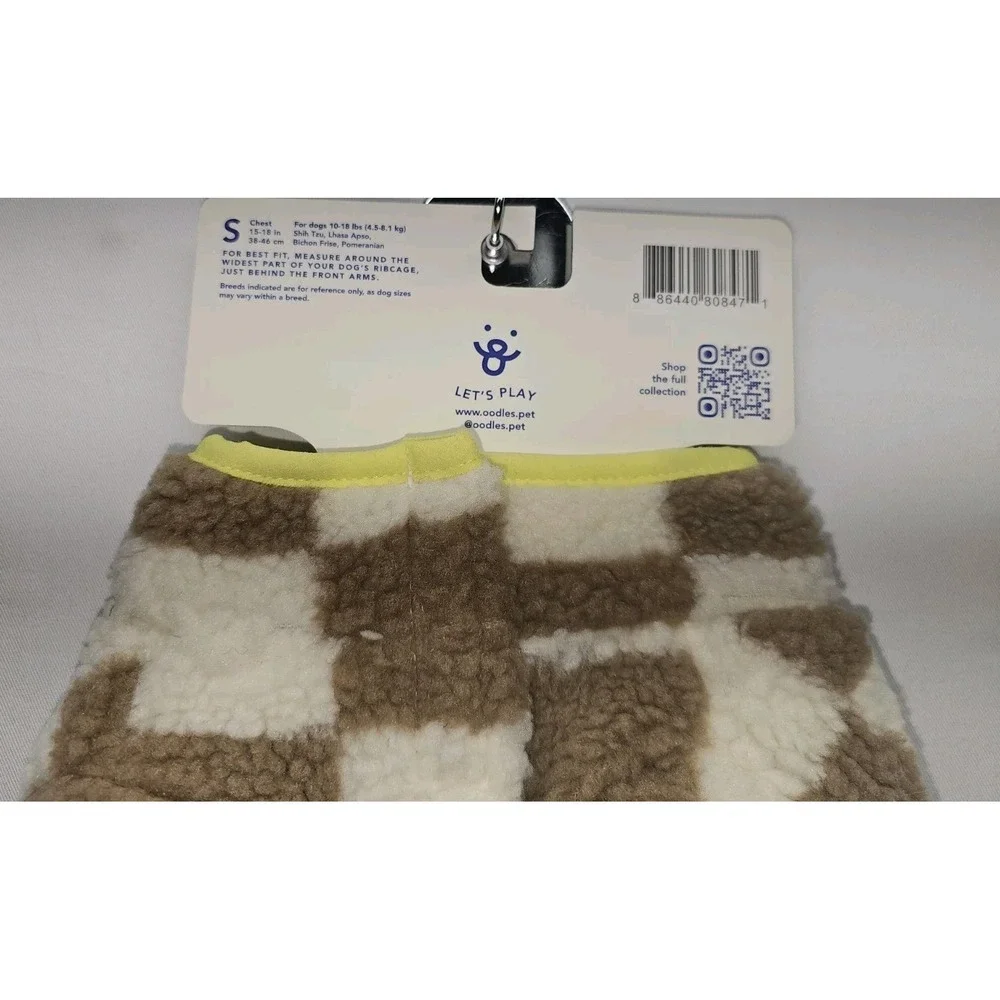 Oodles Dog Fleece Jacket Small S NWT Brown Cream Checkered Snap Button Fleece